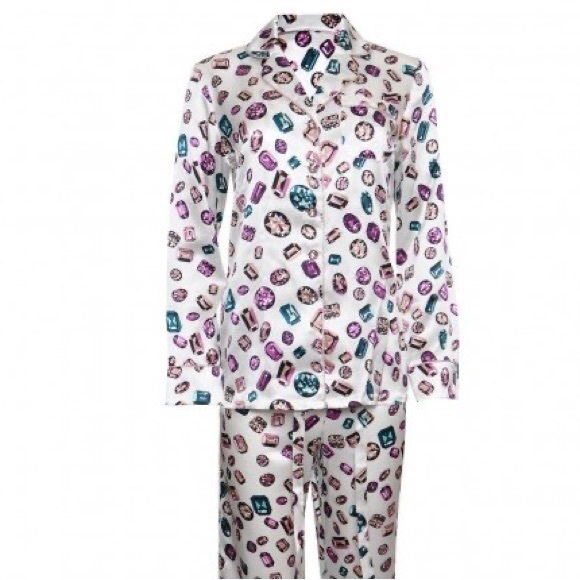 Olivia Von Halle Lily Yolanda 100% Silk Jeweled Pajama Top